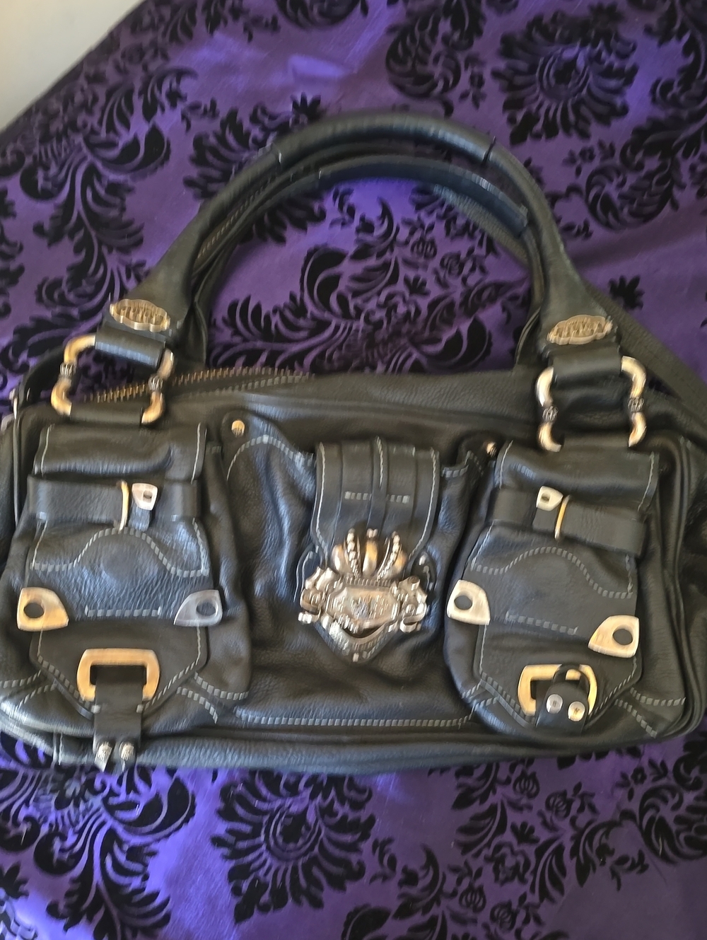 Vintage Juicy Couture Women's Leather Satchel Handbag with Bronze Hardware